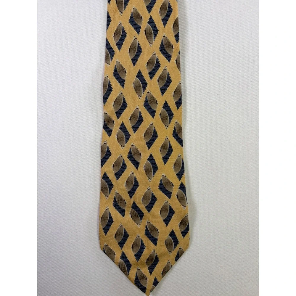 Peter Thomas‎ by Superba Mens Silk Tie Gold Navy Blue Geometric Diamond Pattern